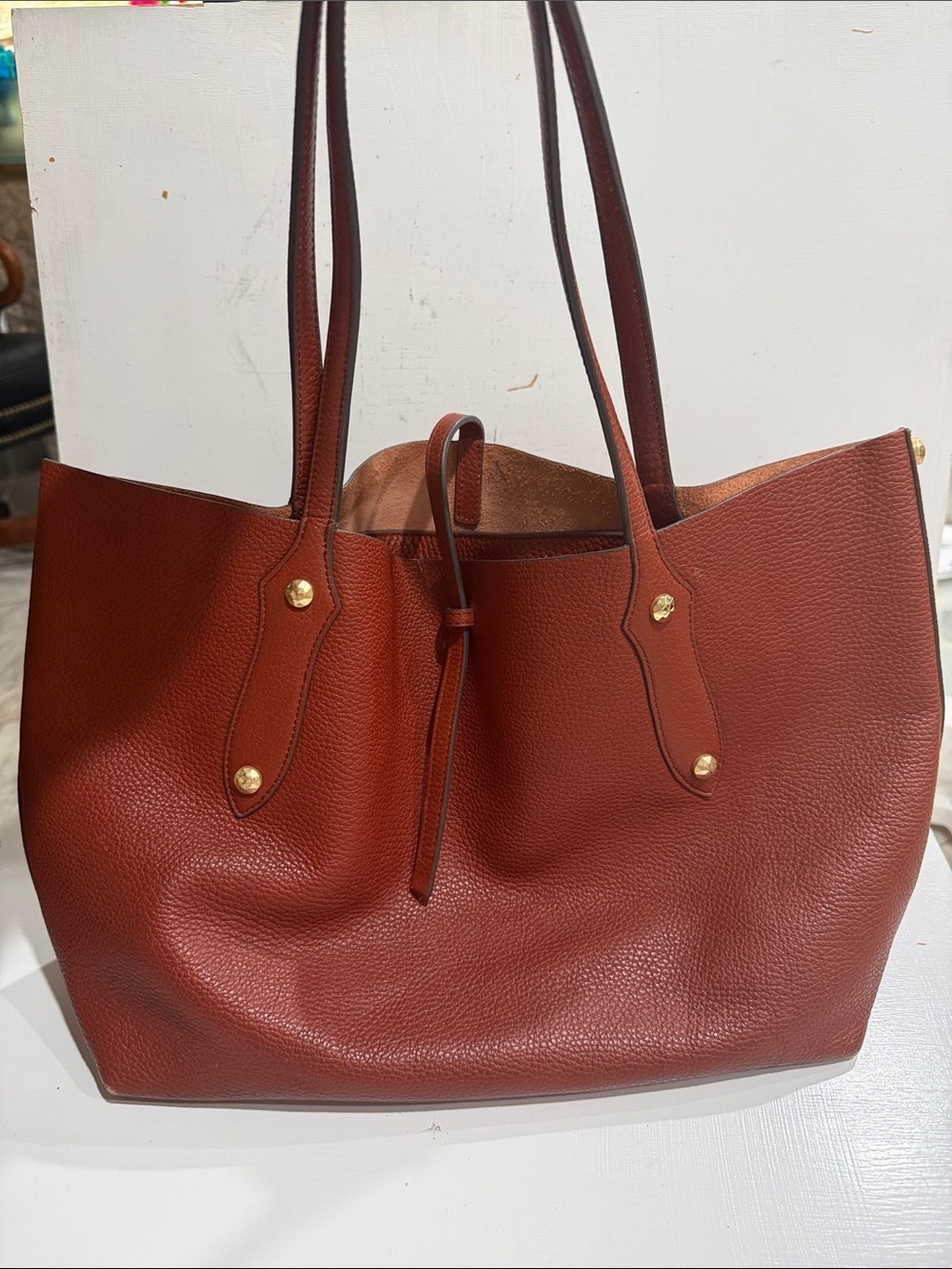 Annabel Ingall Brick Brown Leather Tote with Gold Hardware Bag Purse 👜